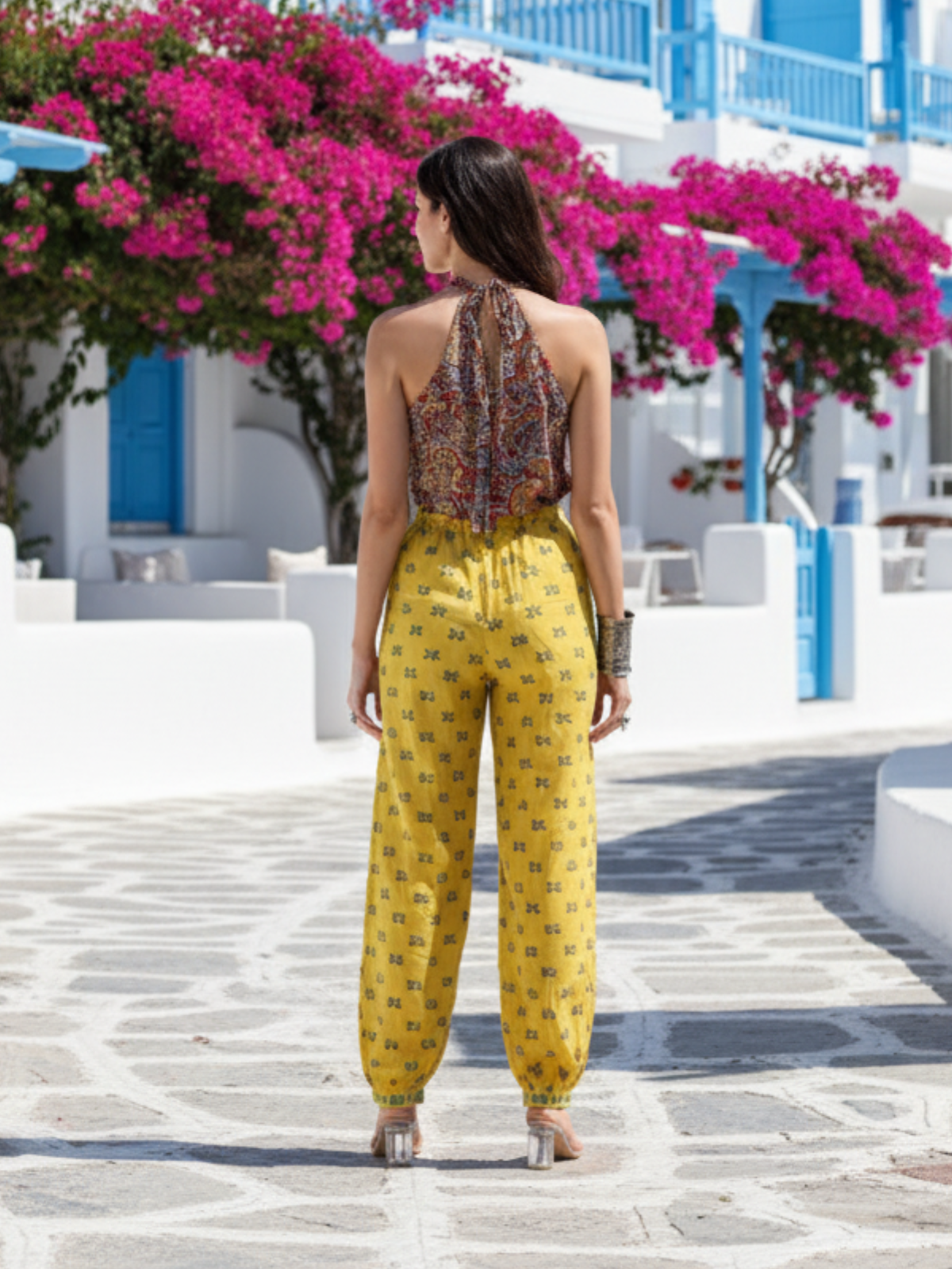 Yellow Patiala Salwar | Mustard Ajrakh Floral Print Bottoms