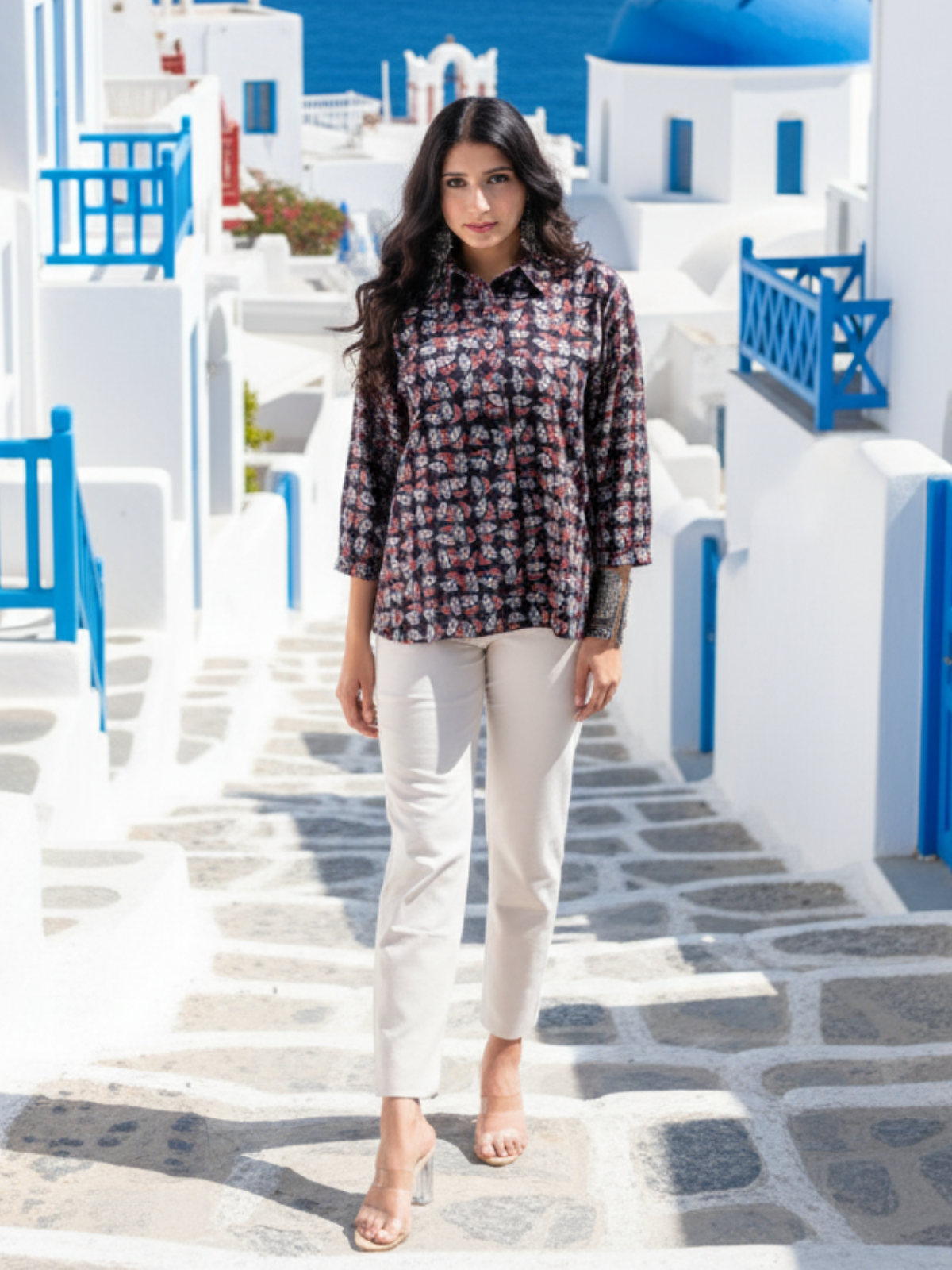 Black Ajrakh Cotton Collar Shirt Top | Artisan Power Dressing