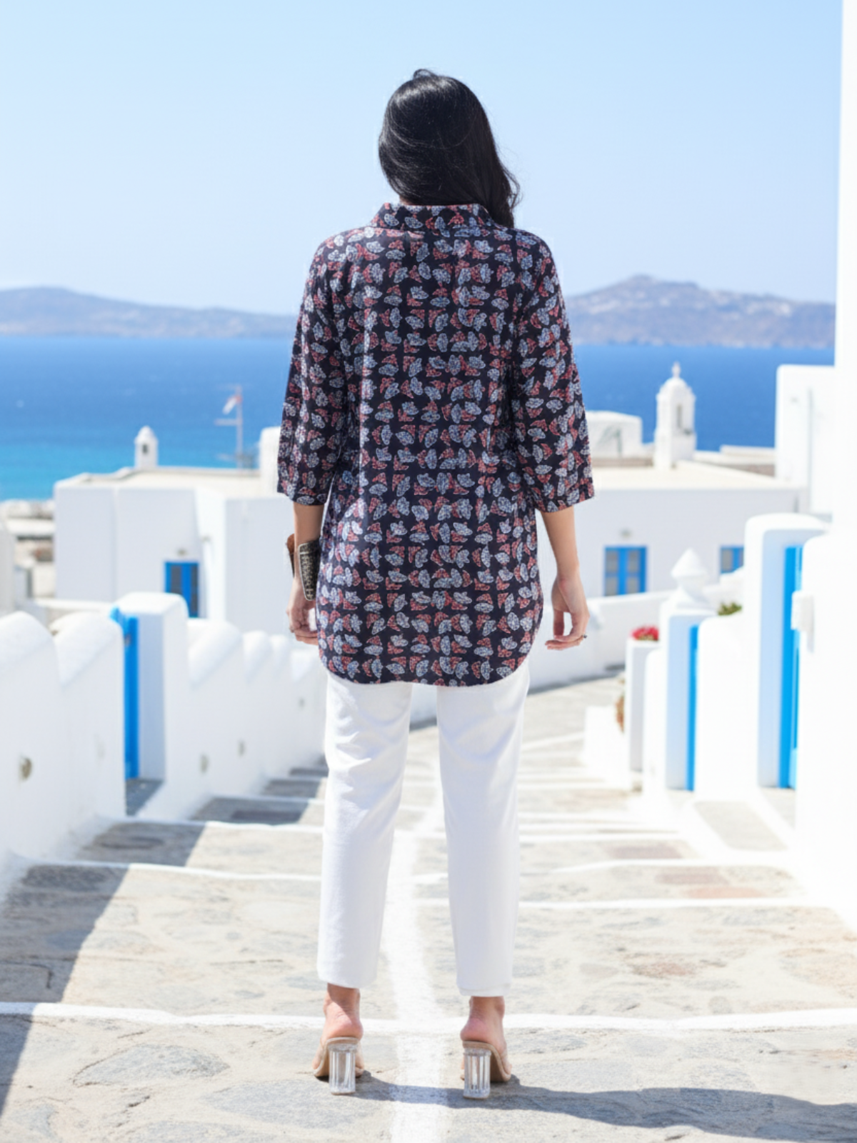 Black Ajrakh Cotton Collar Shirt Top | Artisan Power Dressing