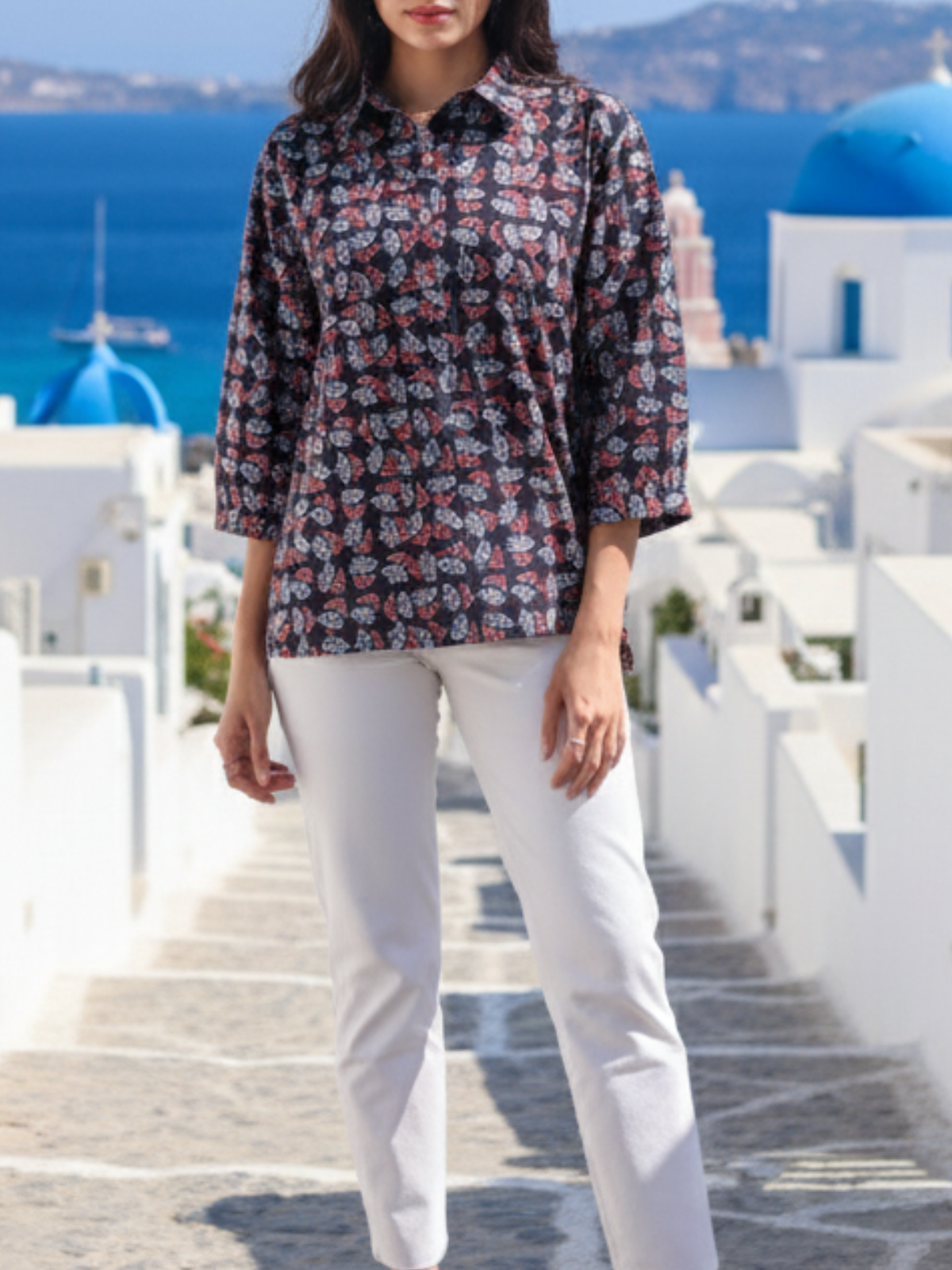 Black Ajrakh Cotton Collar Shirt Top | Artisan Power Dressing