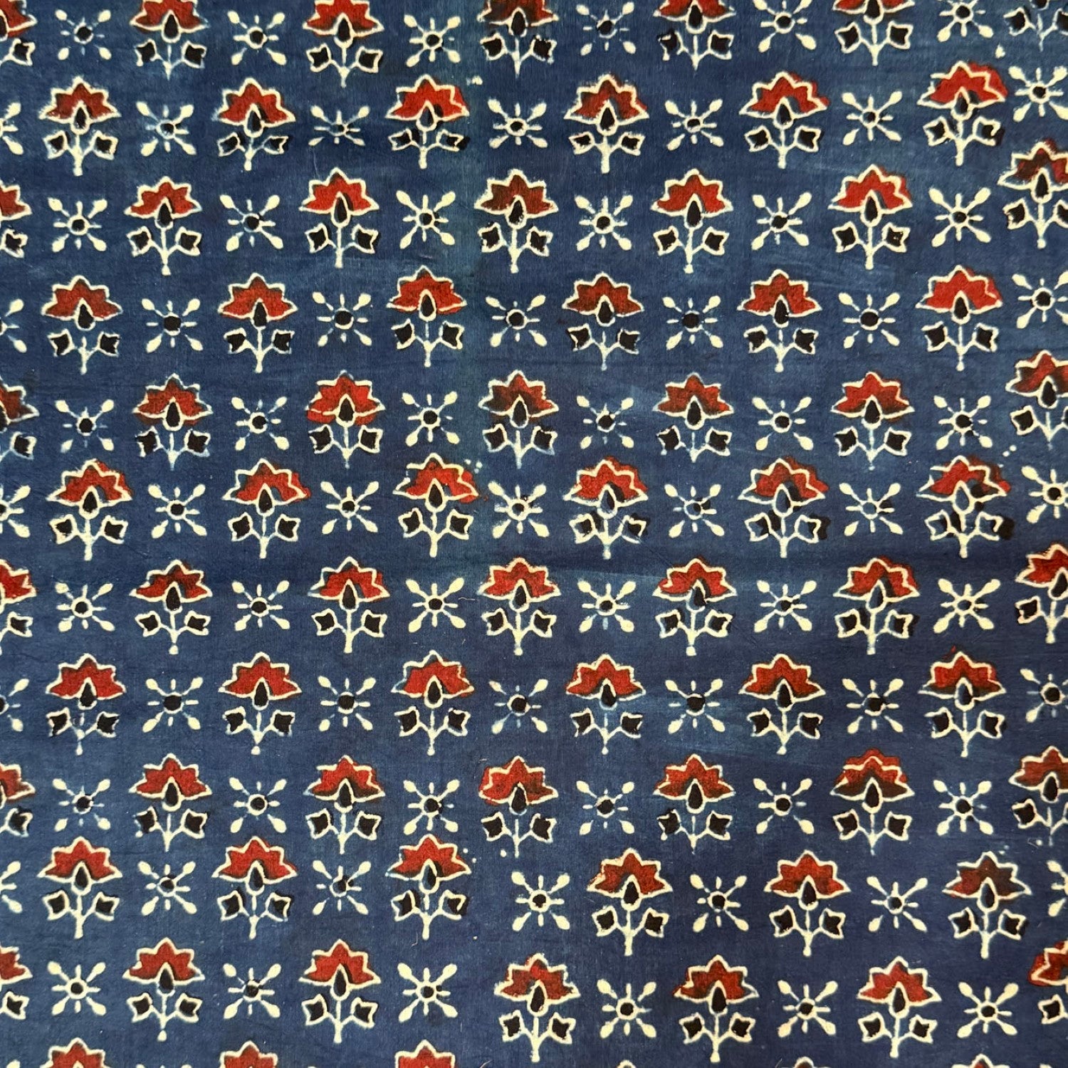 Blue Floral Ajrakh Handblock Cotton Fabric - Pure Cotton Material