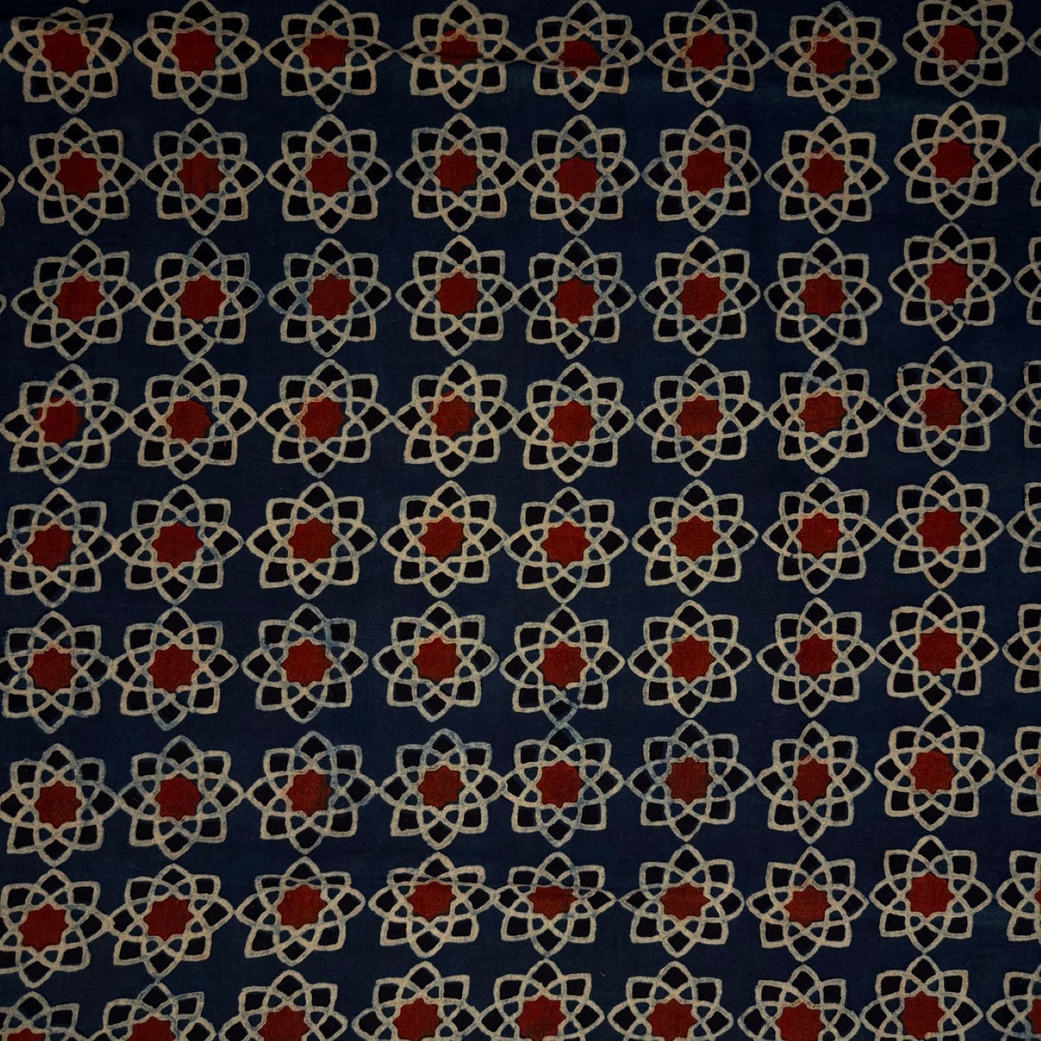 Blue Star Abstract Ajrakh Handblock Printed Cotton Fabric