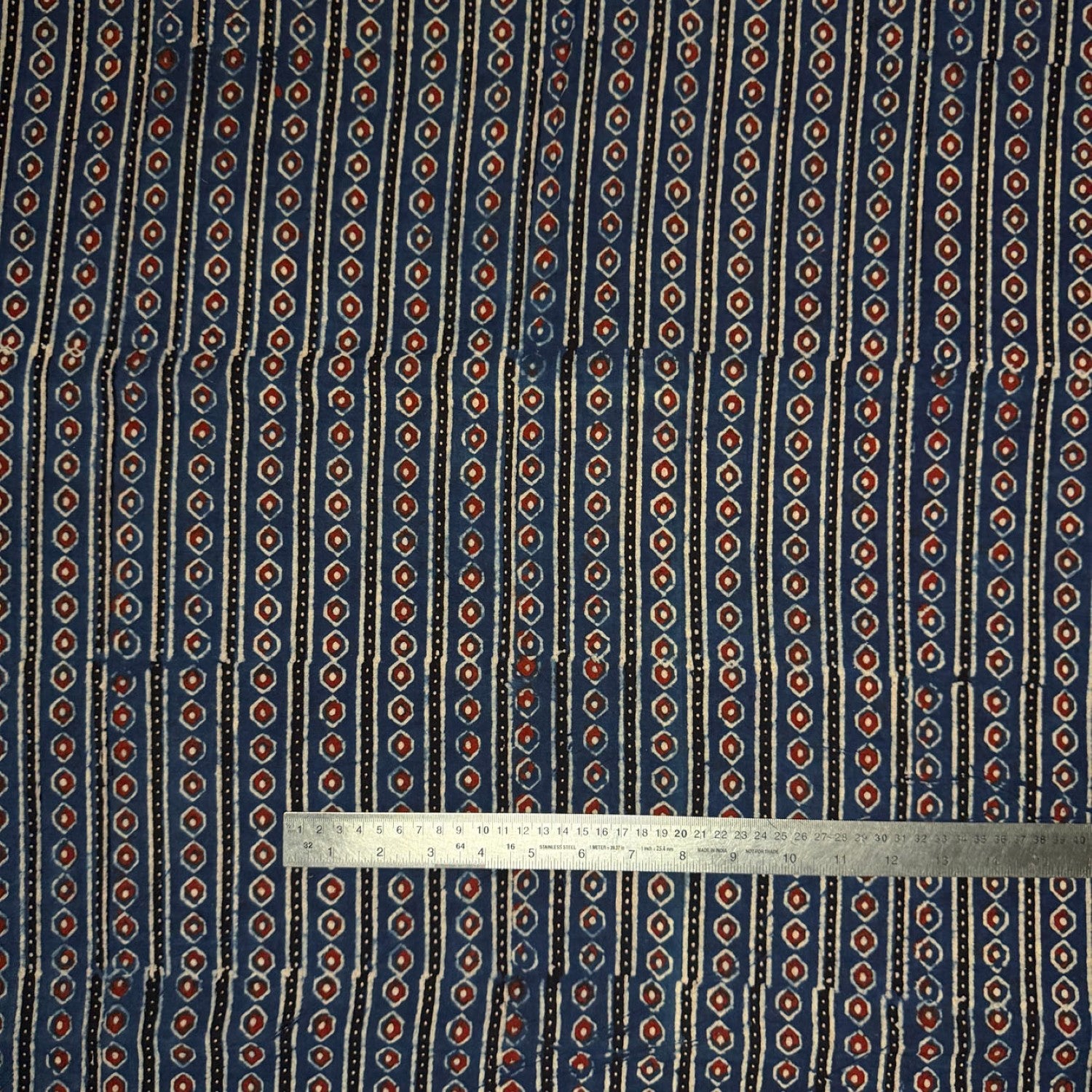 Blue Stripes Ajrakh Handblock Printed Cotton Fabric