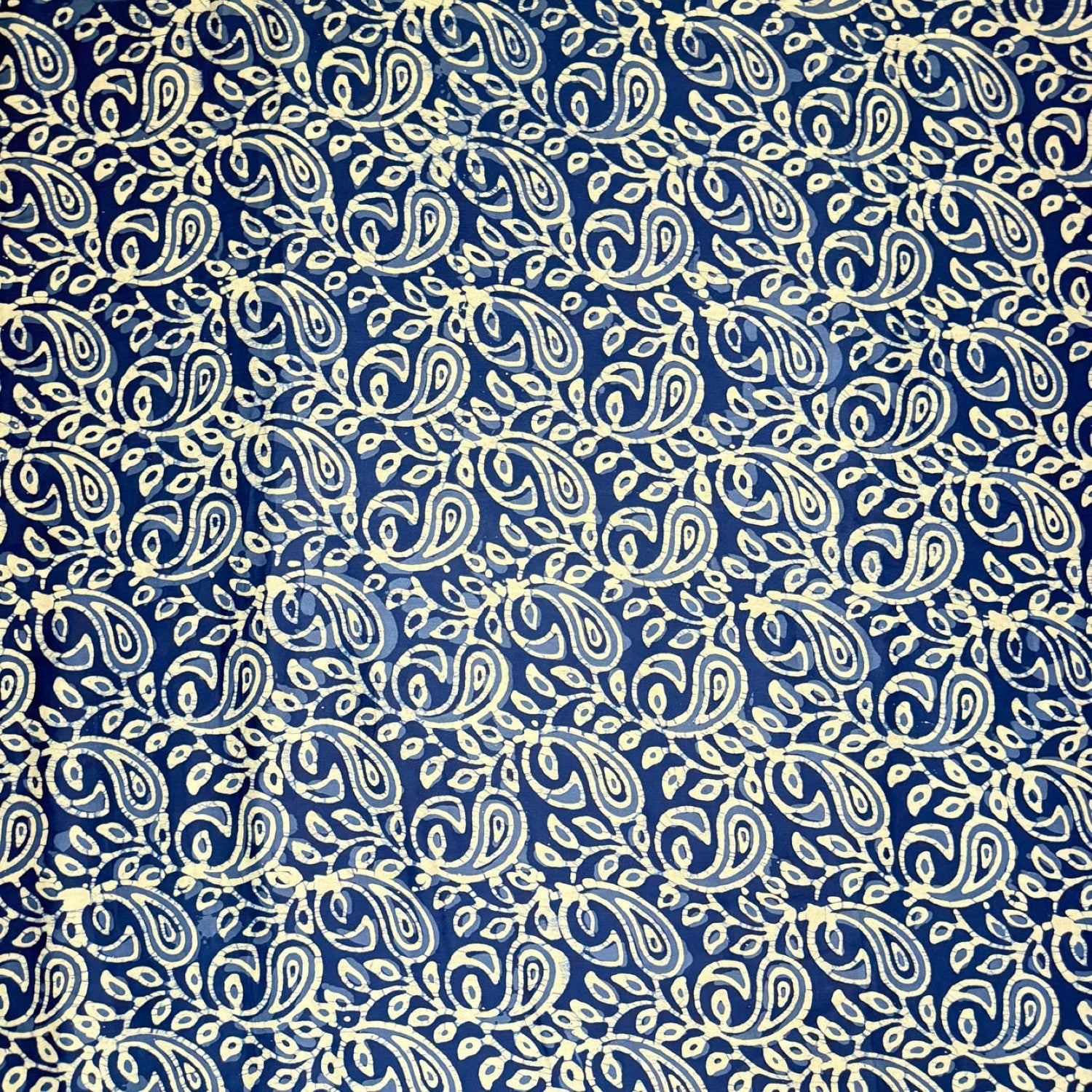 Batik Floral Blue Indigo Handblock Printed Cotton Satin Fabric