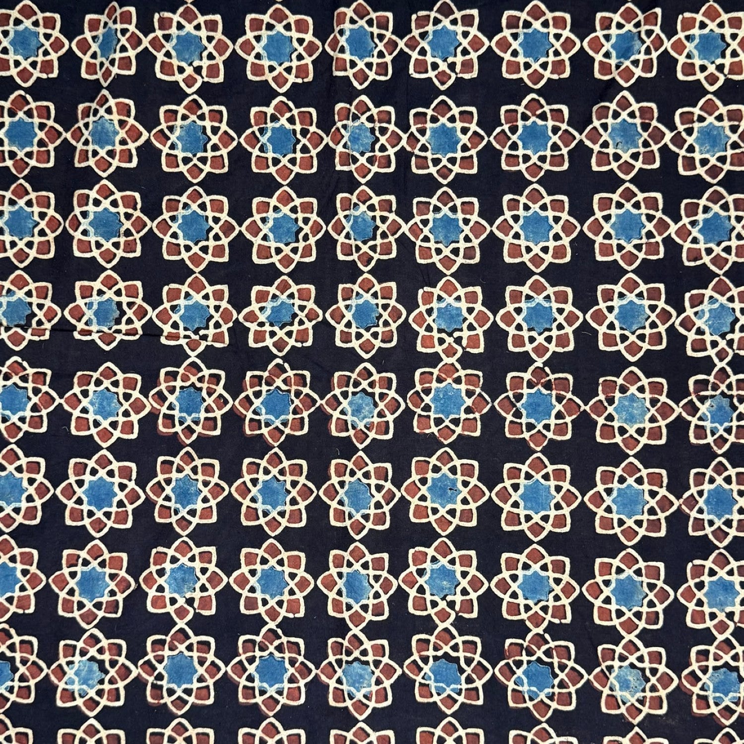 Black Geometric Ajrakh Handblock Printed Cotton Fabric