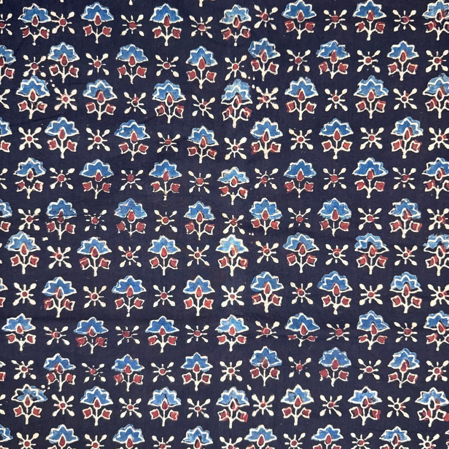 Black Floral Ajrakh Handblock Printed Cotton Fabric