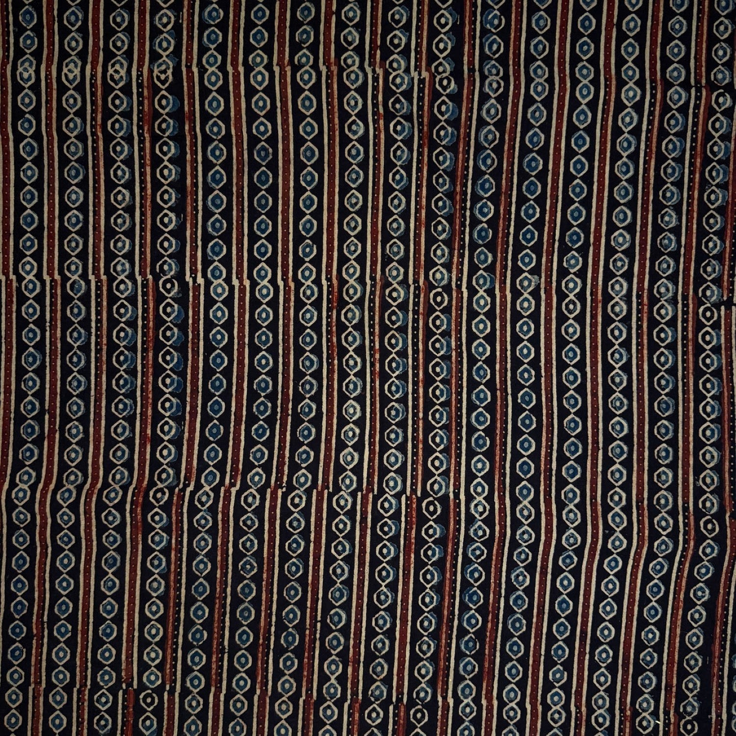 Black Stripes Ajrakh Handblock Printed Cotton Fabric