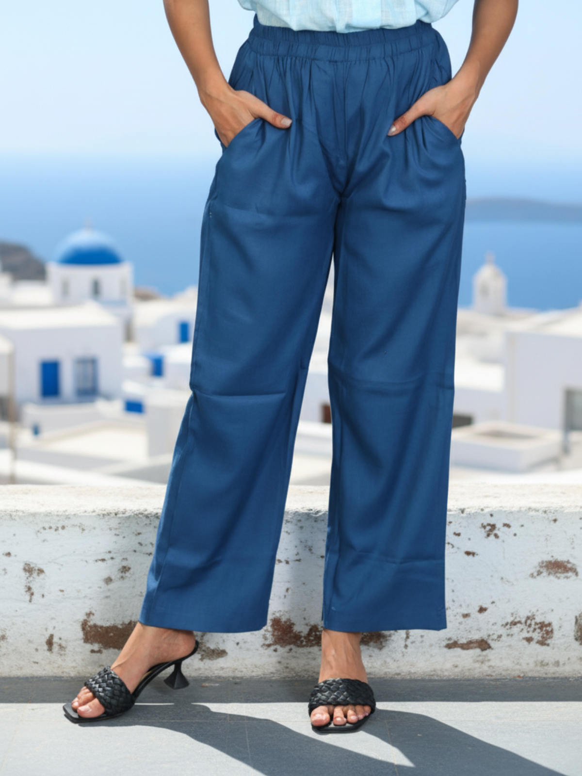 Cotton Flex Blue Pants For Women