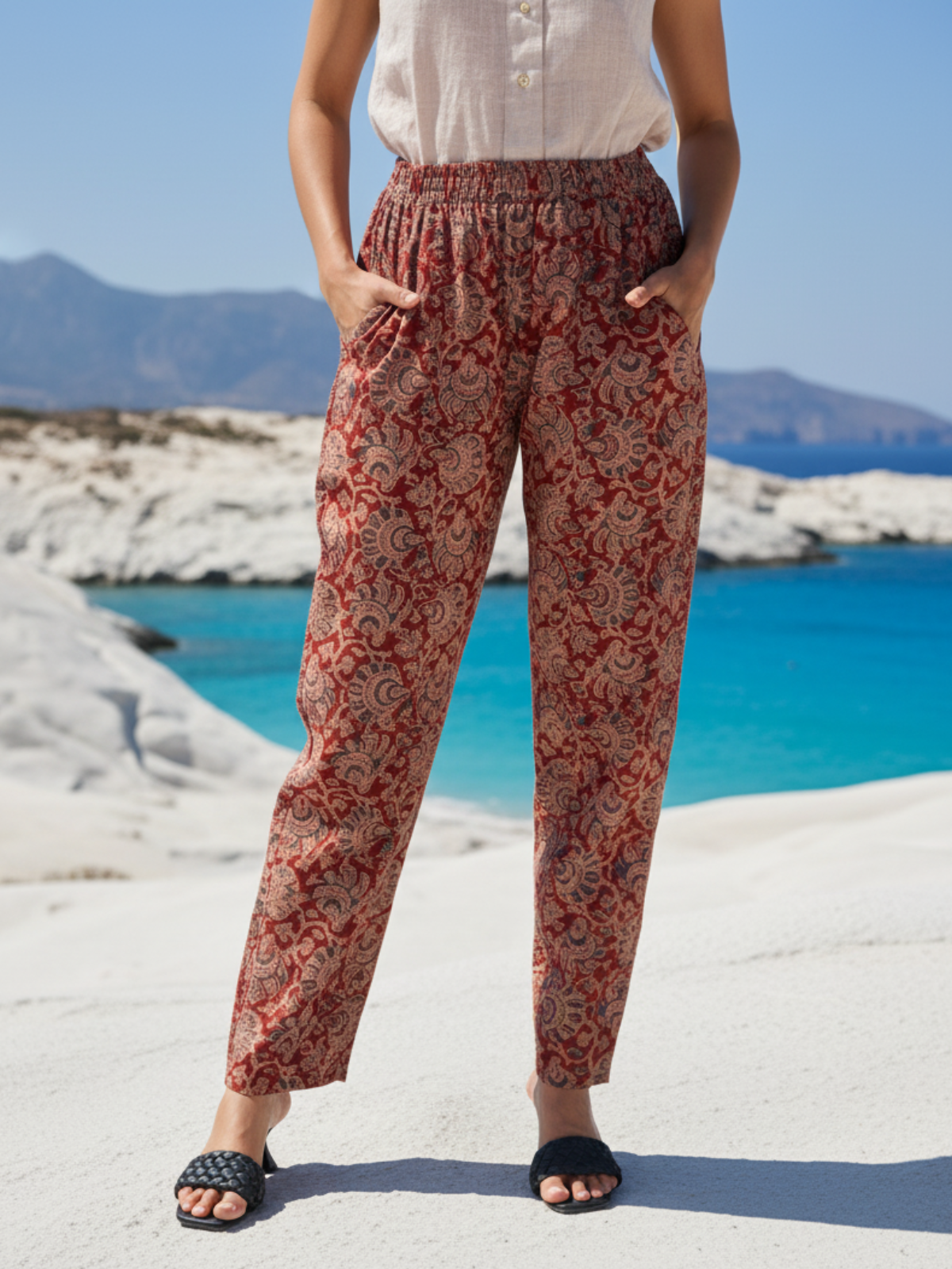 Kalamkari Print Full Elastic Pants