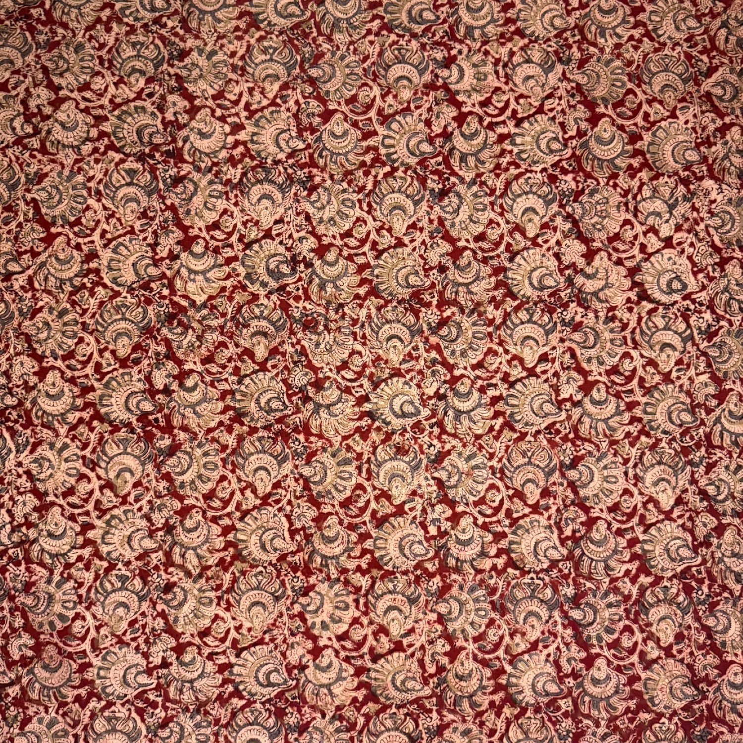 Red Floral Kalamkaari Handblock Printed Cotton Fabric