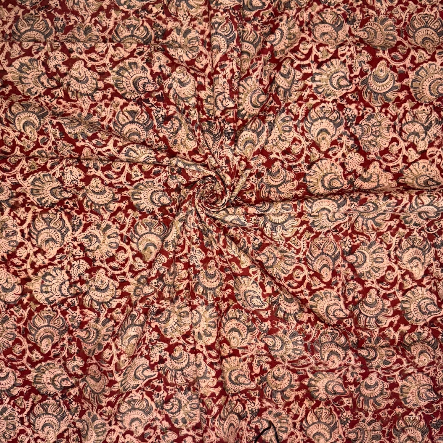 Red Floral Kalamkaari Handblock Printed Cotton Fabric