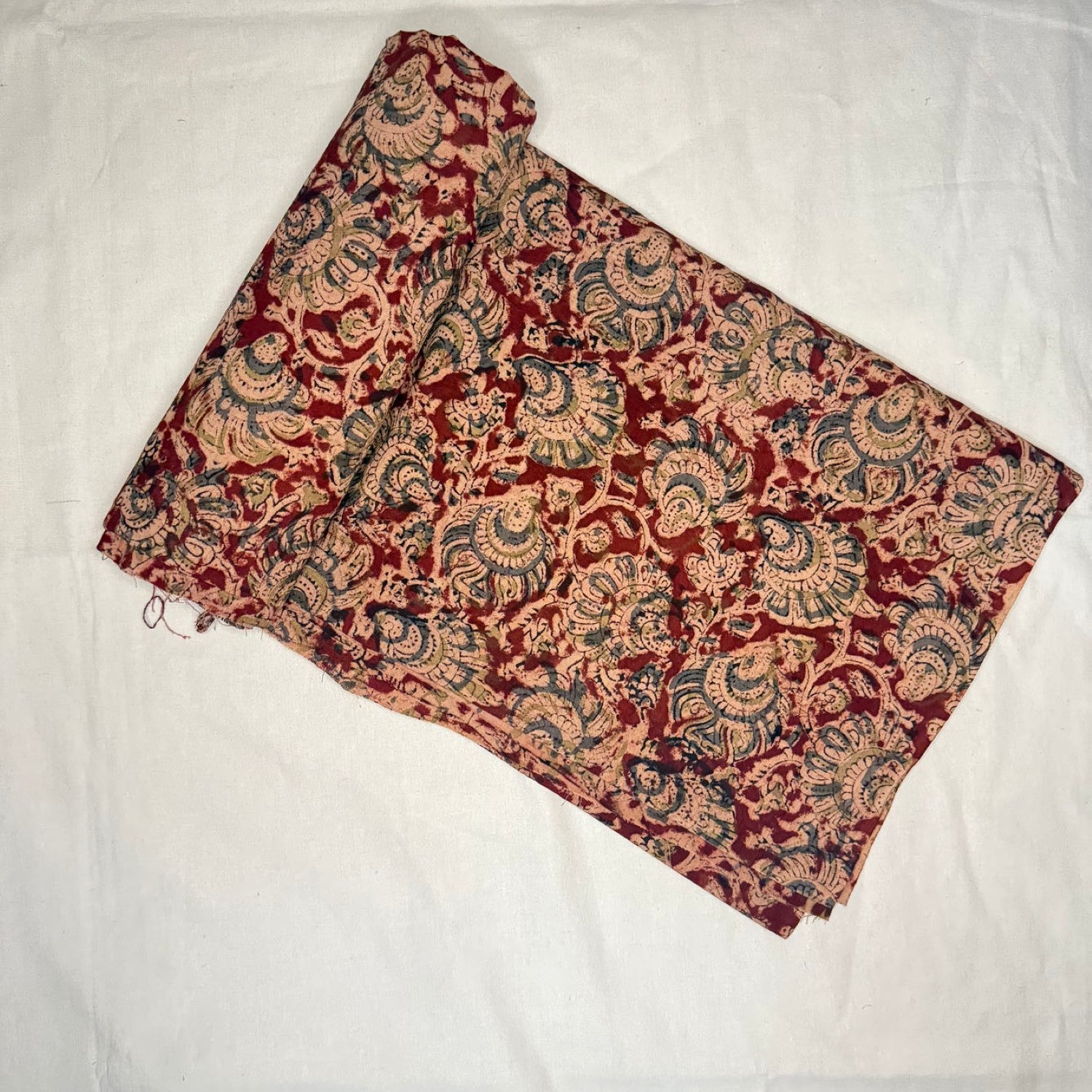 Red Floral Kalamkaari Handblock Printed Cotton Fabric