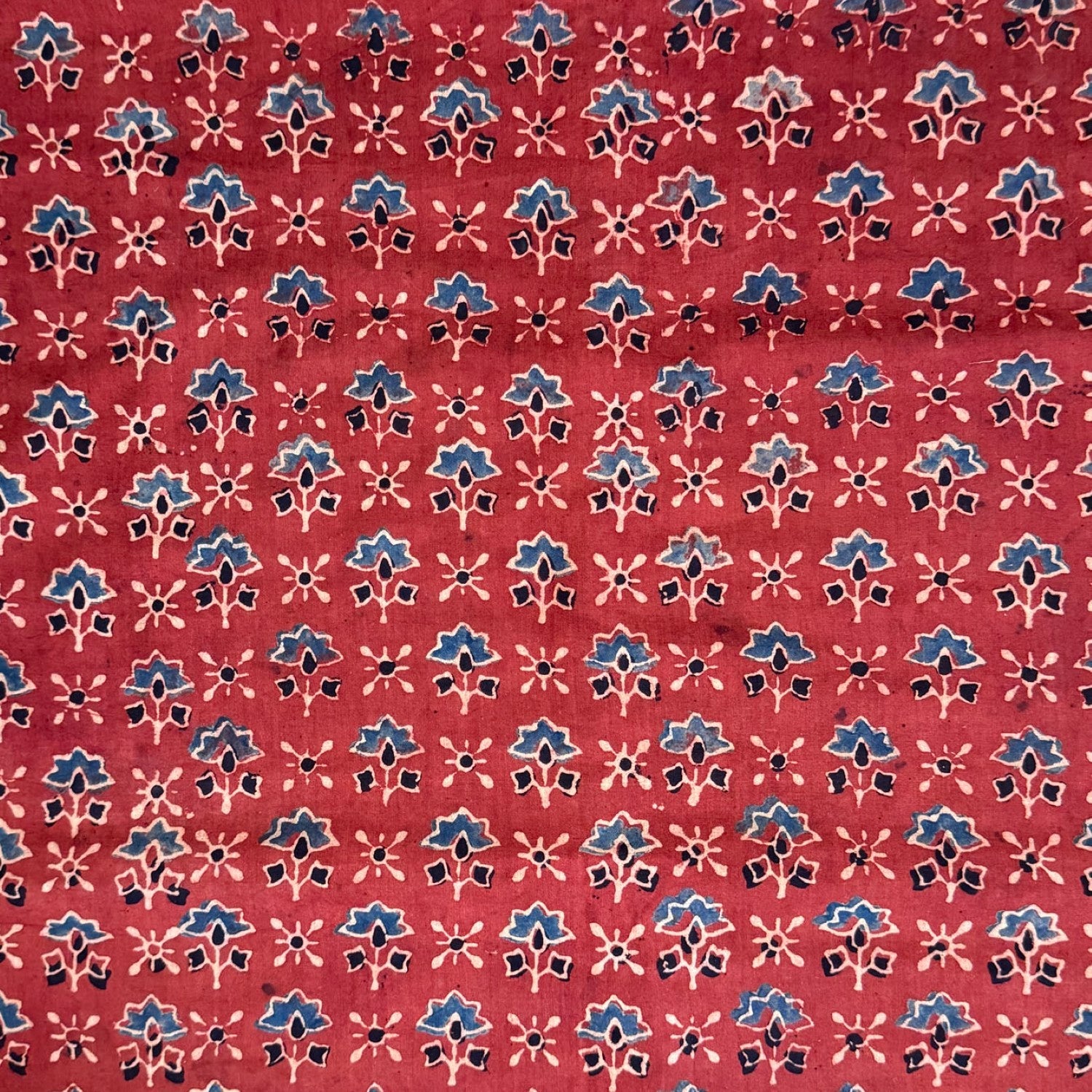 Red Floral Ajrakh Handblock Printed Cotton Fabric