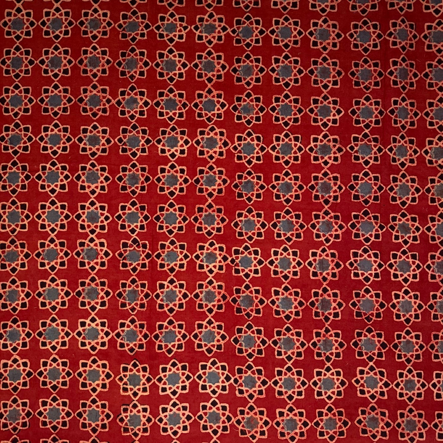 Red Star Abstract Ajrakh Handblock Printed Cotton Fabric