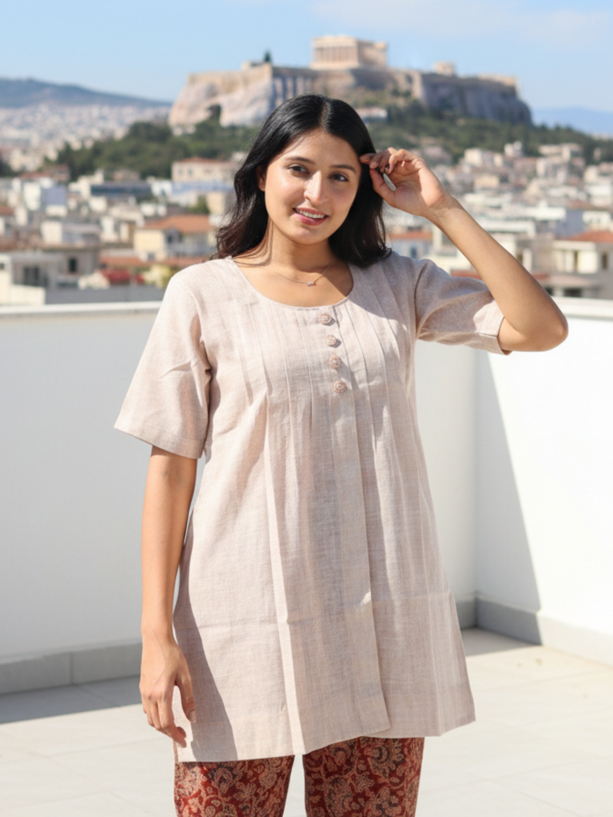 Stylish and Comfortable Beige Short Kurti for Women