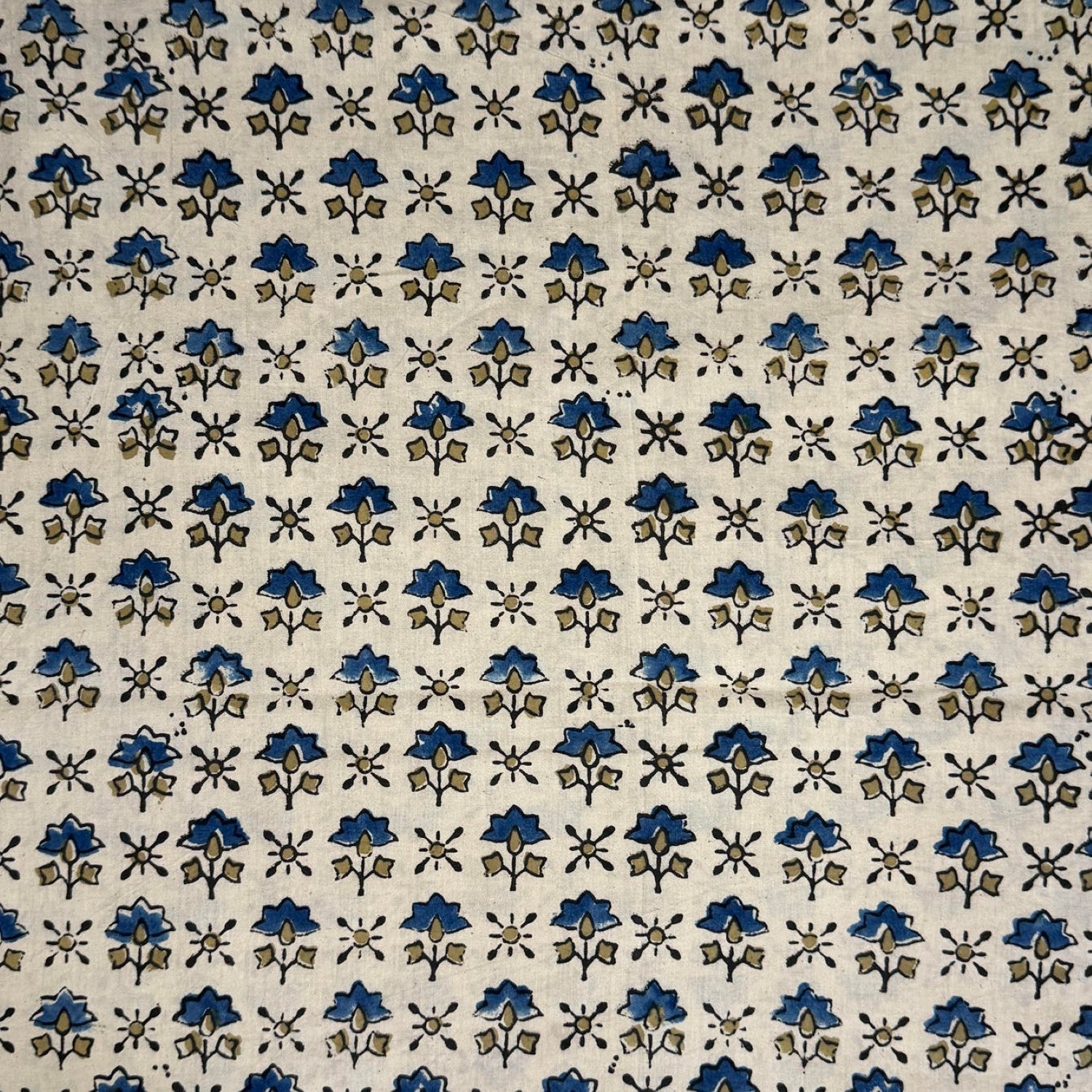 White Floral Ajrakh Handblock Printed Cotton Fabric