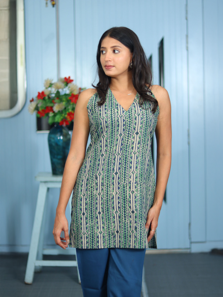 Peacock Green Kalamkari Cotton Top